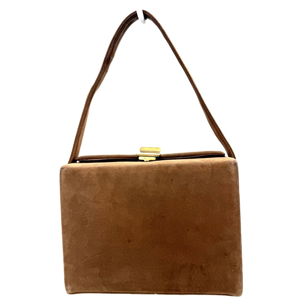 Vintage 1940's Brown Suede Box Handbag Purse by Lennox
